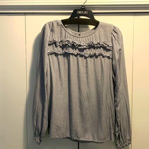 LOFT- Long Sleeve Denim and White w/Ruffle Shirt